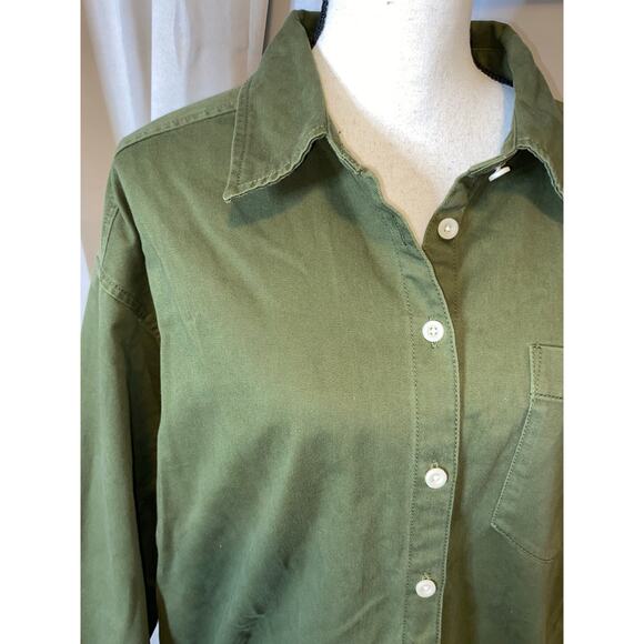 NWT Madewell size XL 100% Cotton Green Button Down Long Sleeve Mini Shirtdress - Picture 4 of 12